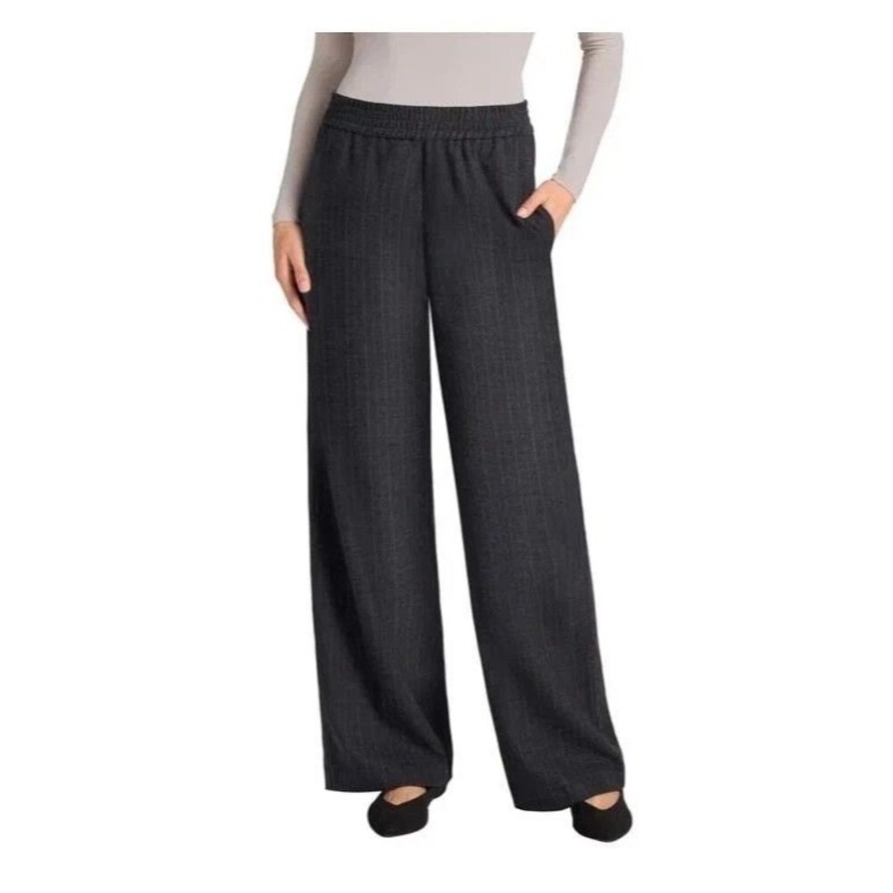 Matty M Wide Leg Pull On Pants Midnight Blue Gray Pinstripe Women’s Small
